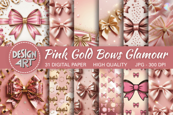 Download Pink Gold Bows Glamour Background Paper - Premium Resources