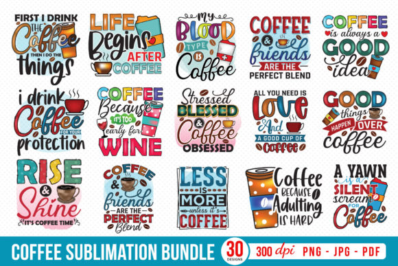 Download Coffee Sublimation Bundle | 30 Designs - Design Collection
